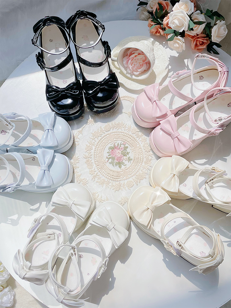 Moe Heart Tea Party Black White Cream Pink Blue Lolita High Heels Shoes