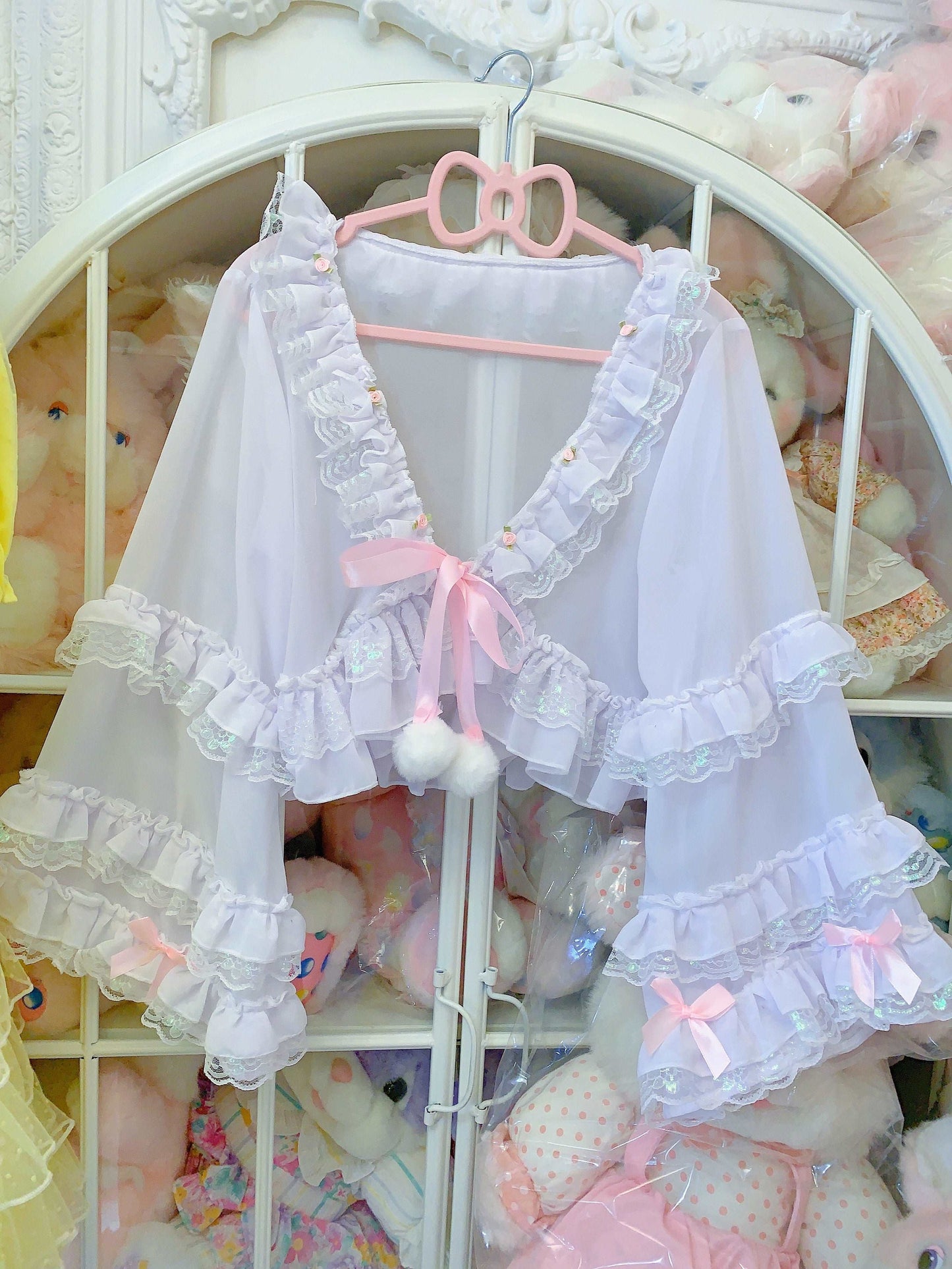 Candy Fairy Sheer See Through White Rose Ruffled Cardigan