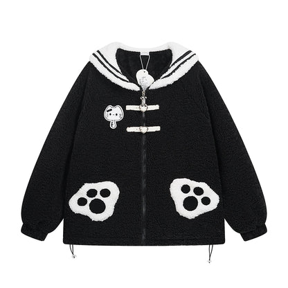 Crazy Girl Kitty Cat Claw Black Pink Plush Jacket