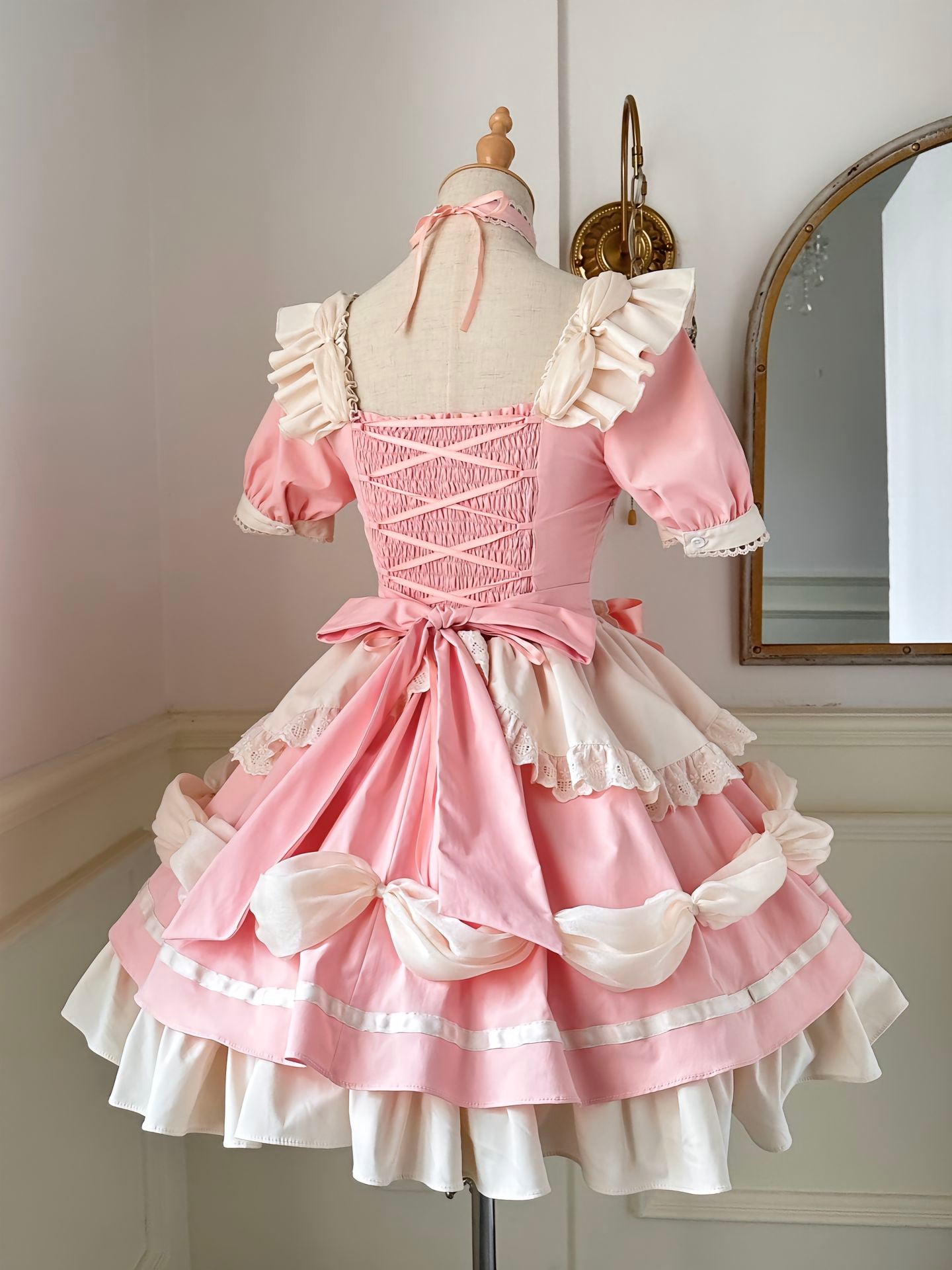 Flying Diary Cat Girl Pink & Blue Maid Lolita Dress