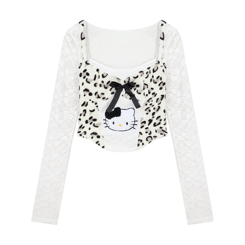 Young Eyes Sultry Kitty Leopard White Lace Top