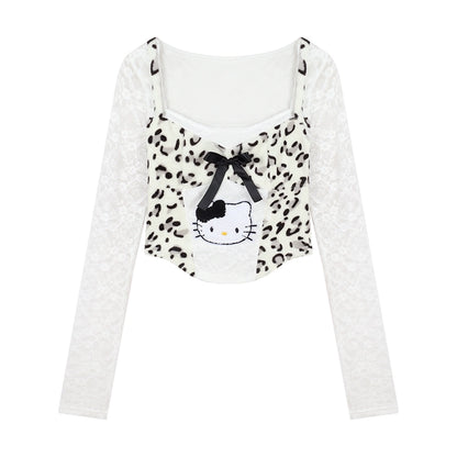 Young Eyes Sultry Kitty Leopard White Lace Top