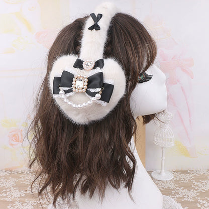 Jirai Kei Pink Black White Fur Winter Earmuffs