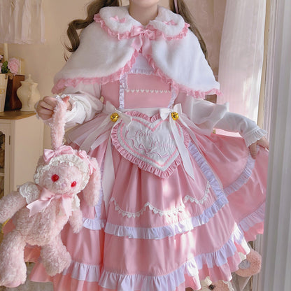 Lolita Cute Little Rabbit Ears Pink & White Winter Cape