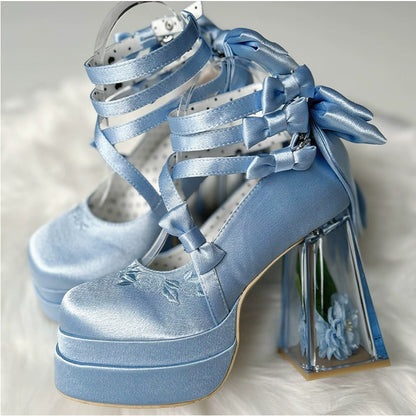 Glass Flower Bad Bear High Heels Shoes