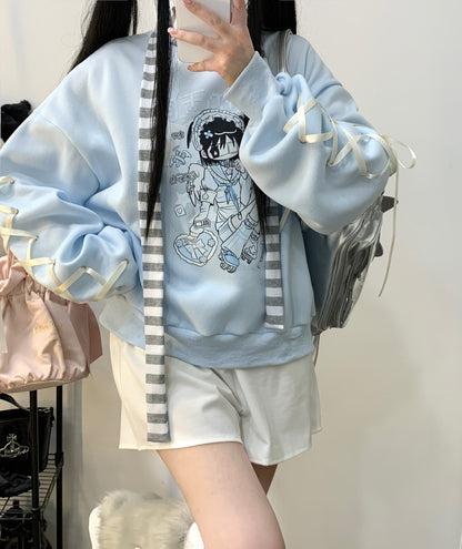 Kitten Bullet Aqua Heaven White Blue Bow Lace Sweater Sweatshirt