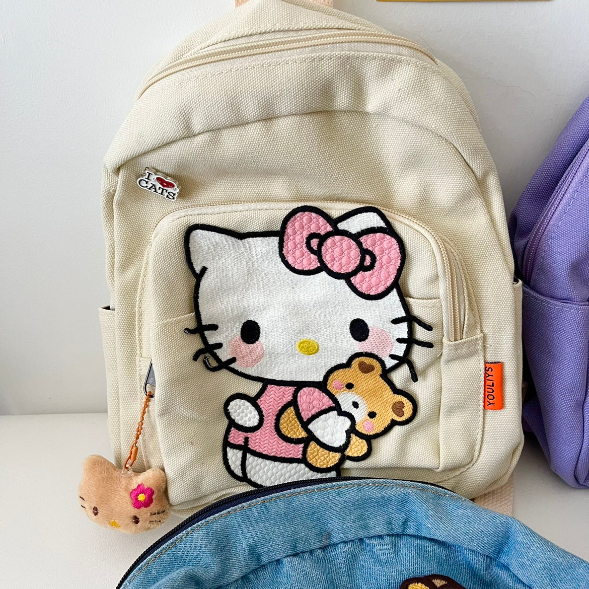 Y2K Black Brown Skin Kitty Denim Student Backpack Bag