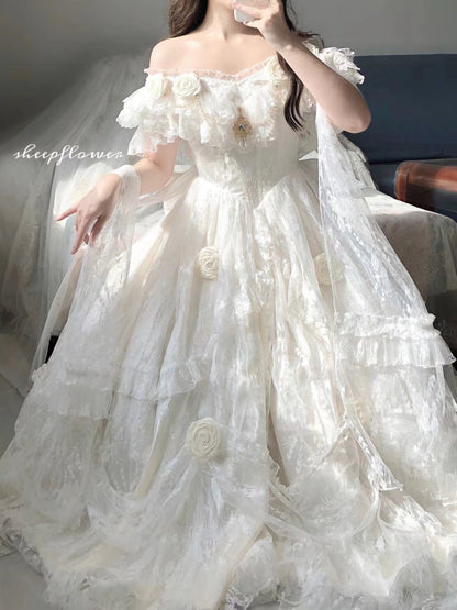 Meow Fruit Tana Estate Princess Ruffled Rose Layered Elegant Prom Dress