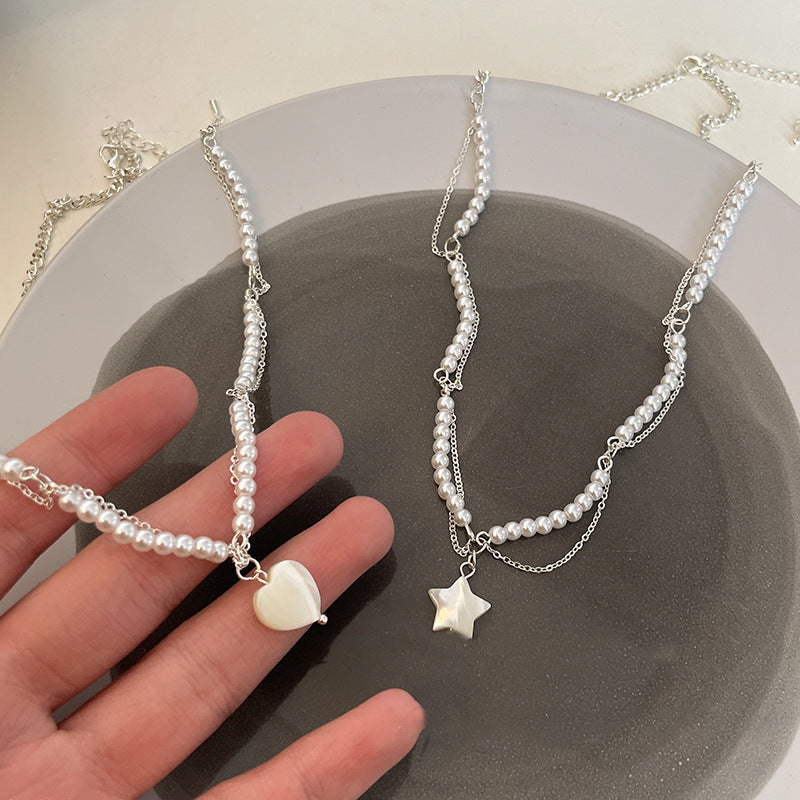 Pretty Pearl Silver Starlight Heart & Star Necklace