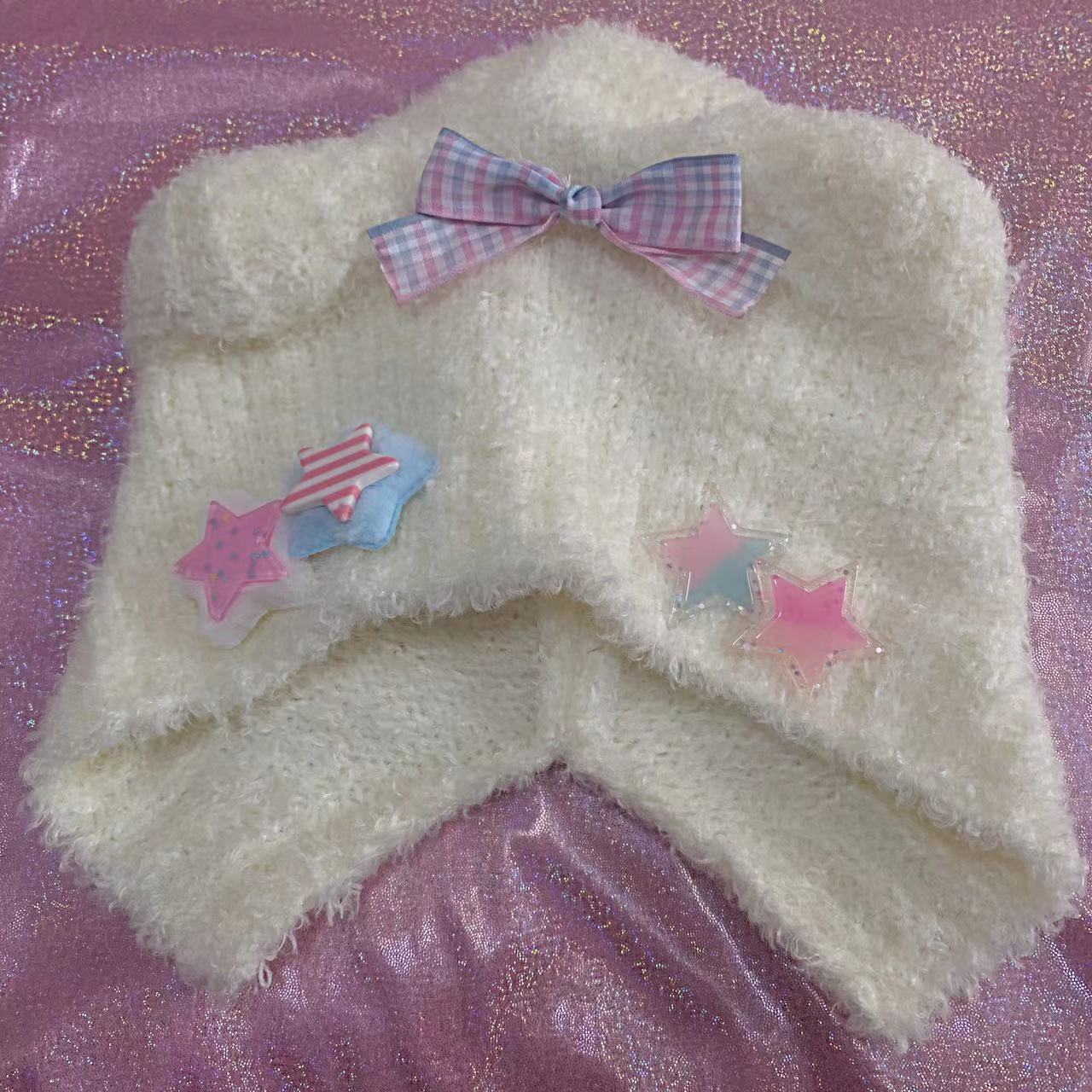 Y2K Lolita Handmade Knit Star Bow Bear Ears Cute Winter Hats Beanie