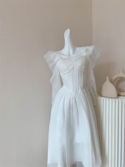 Princess White & Pink Pastel Off Shoulder Dress