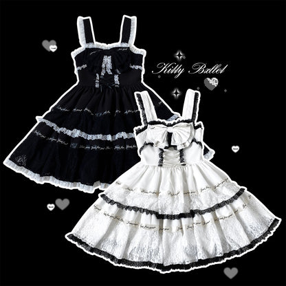 Kitten Bullet Lace Rose Story Black White Dress