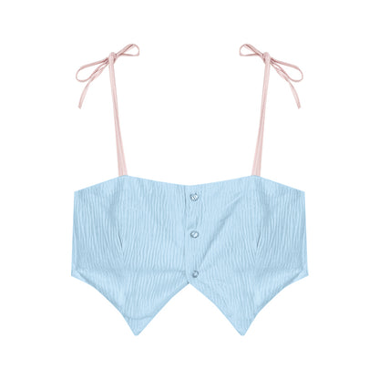 Serendipity Coquette Ribbon Lace White Cardigan & Blue Camisole & Pink Pleated Mini Skirt Three Piece Set