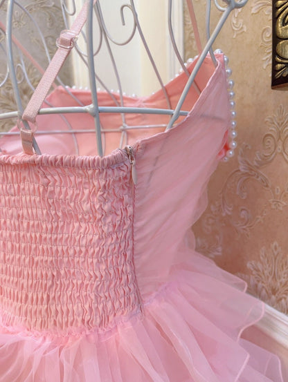 Sweetheart Princess Pink Ruffled Organza Cake Dress