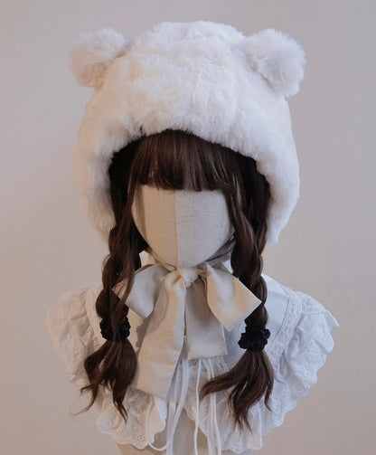 Cute Autumn Fall Handmade Original Faux Imitation Fur Plush Lolita Bear Ears Hats