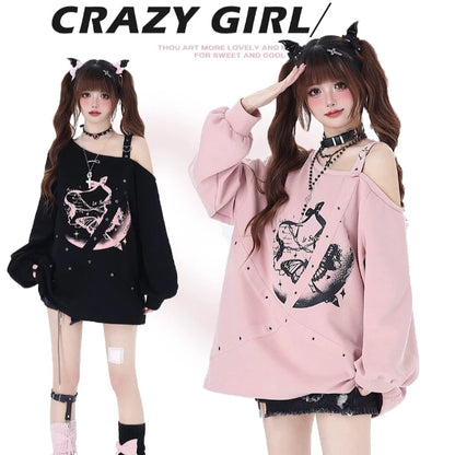 Crazy Girl Butterfly Effect Strap Pink Black Sweatshirt