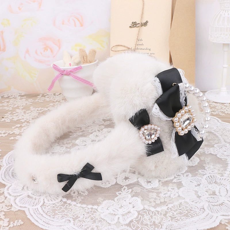 Jirai Kei Pink Black White Fur Winter Earmuffs