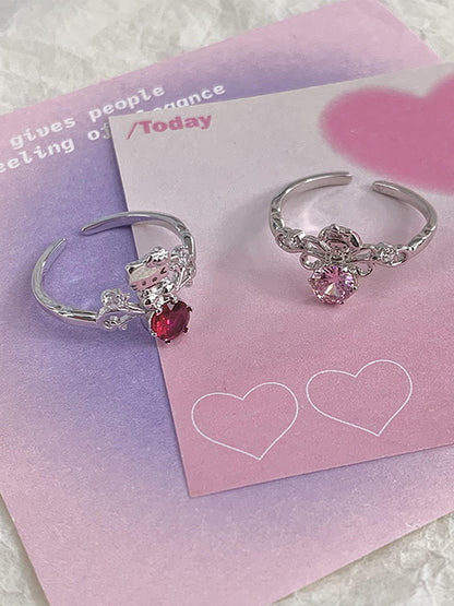 Silver Valentine Cartoon Kitty Melody Purple Devil Pompom Dog Cinnamon Dog Rings