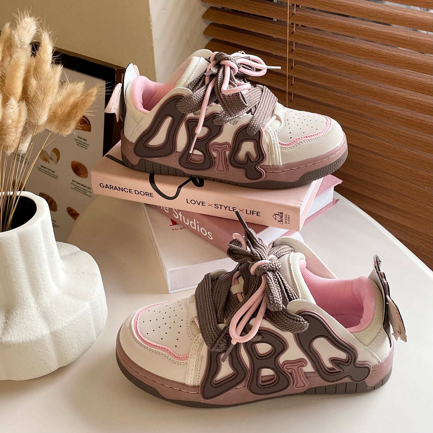 Cute Pink Brown Bat Wings Sneaker Shoes