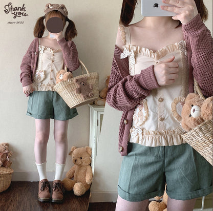 Dormir Doll Cream Honey Bear Lace Ruffled Camisole Top