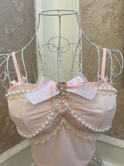 Sweetheart Princess Pearl Chain Pink Camisole Top