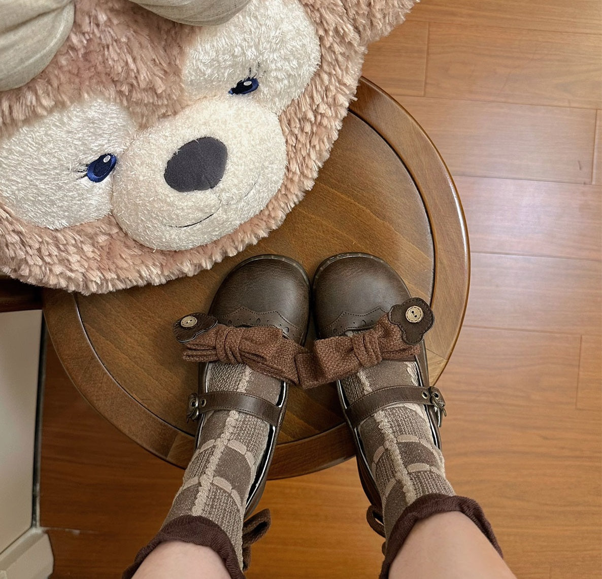 Puffy Sheep Lolita Teddy Bear Buckle Strap Brown Black Pink White Mary Jane Flat Shoes