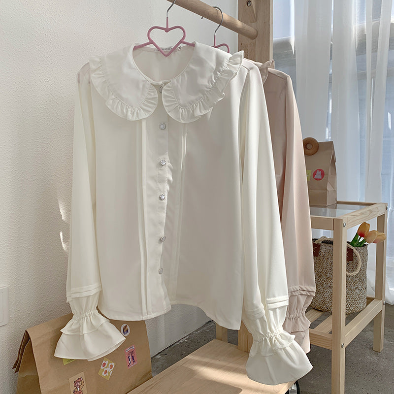 Japanese School Uniform Sweet Rounded Collar White Cream Shirt Blouse