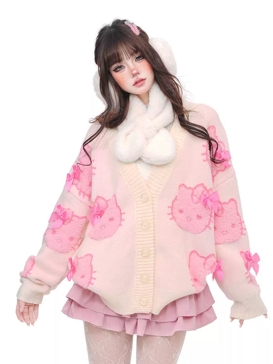 Young Eyes Soda Kitty Pink Knit Cardigan