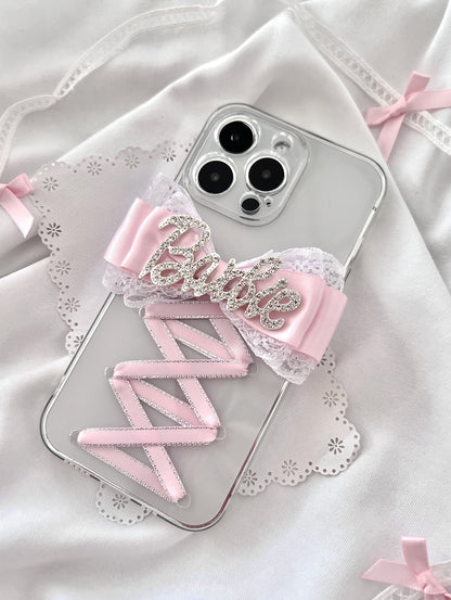 Sweet Coquette Balletcore Pink Bow Heart Handmade Transparent Silicone Phone Case