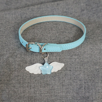 Candy Fairy Y2K Star Wings Pink & Blue Leather Choker Collar Necklace