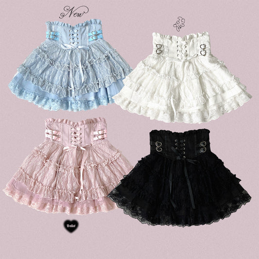 Kitten Bullet Rose Heart Palpitation White Pink Blue Black Skirt