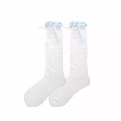 Sweet Bow Lolita Cotton White Pink Blue Calf & Over the Knee Socks