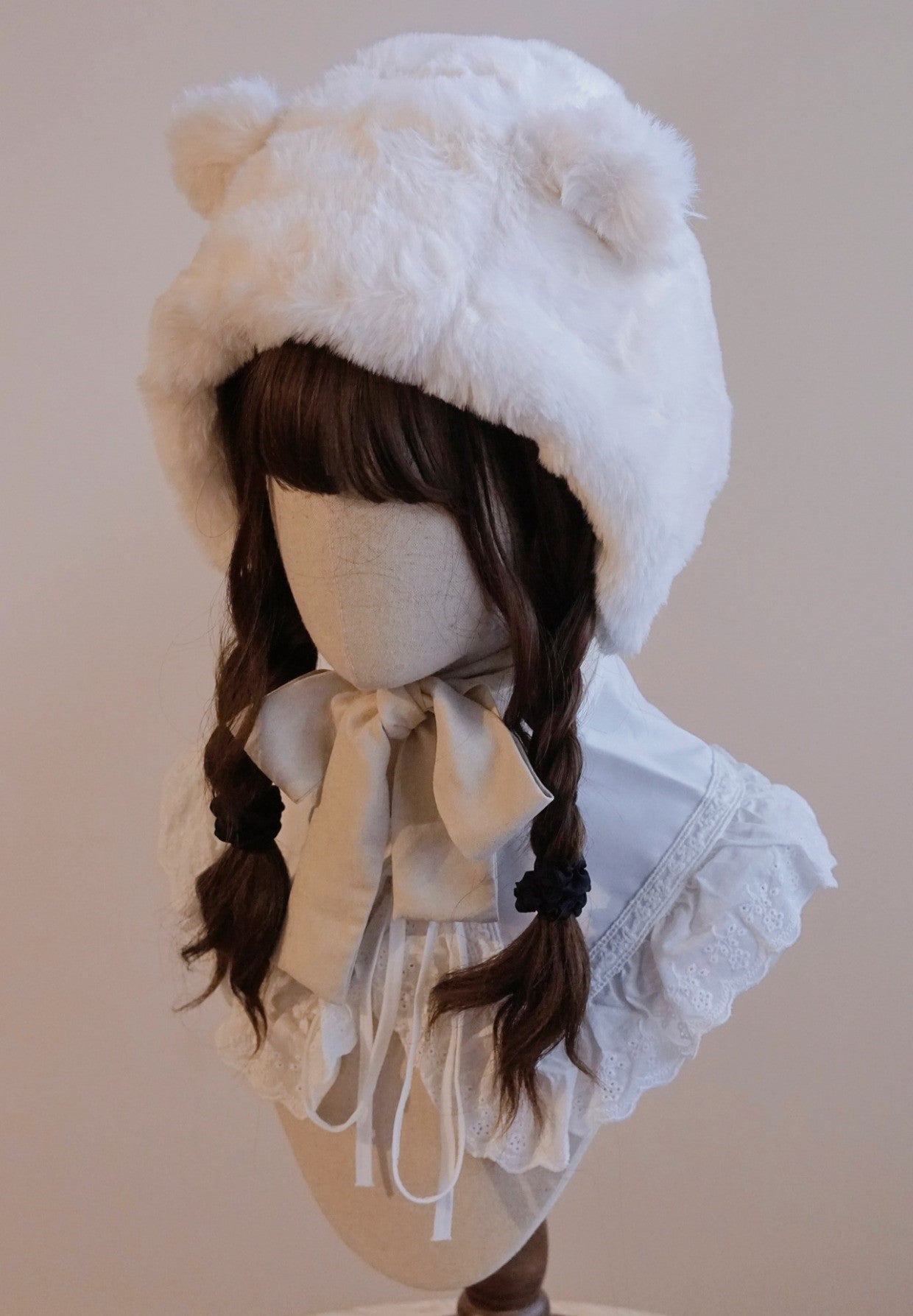 Cute Autumn Fall Handmade Original Faux Imitation Fur Plush Lolita Bear Ears Hats