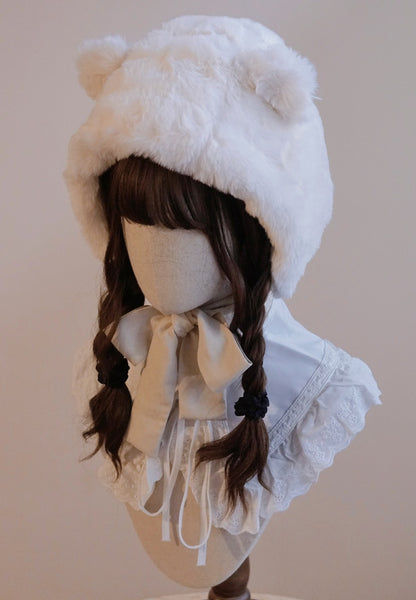 Cute Autumn Fall Handmade Original Faux Imitation Fur Plush Lolita Bear Ears Hats