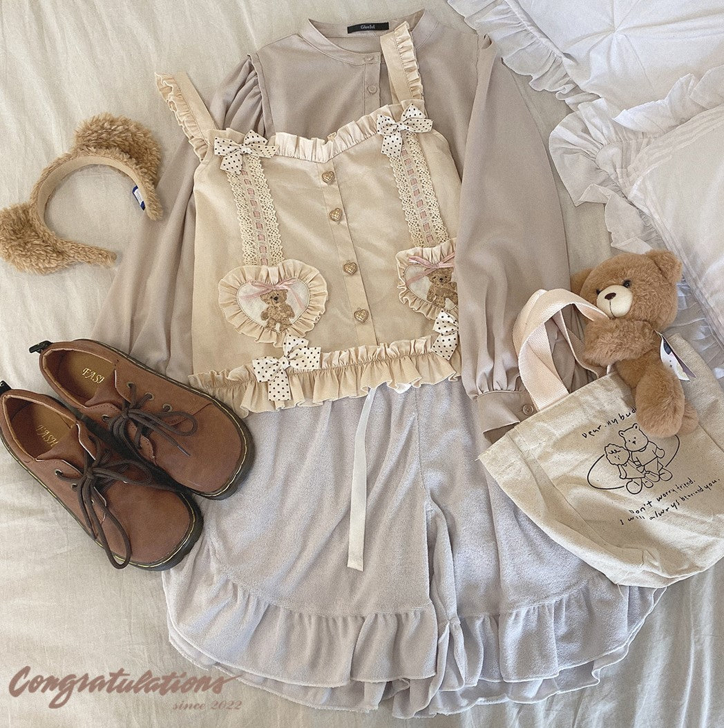 Dormir Doll Cream Honey Bear Lace Ruffled Camisole Top