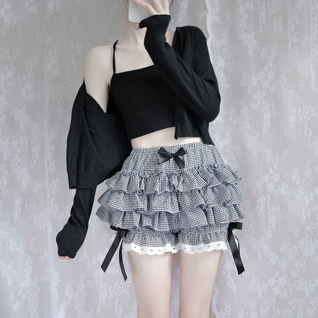 Lolita Lace Ruffled Black White Pink Bow Bloomers Shorts