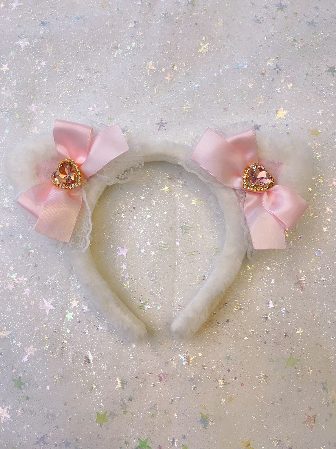 Sweetheart Princess Plush Cat Ears Diamond Heart Winter Hairband Headband