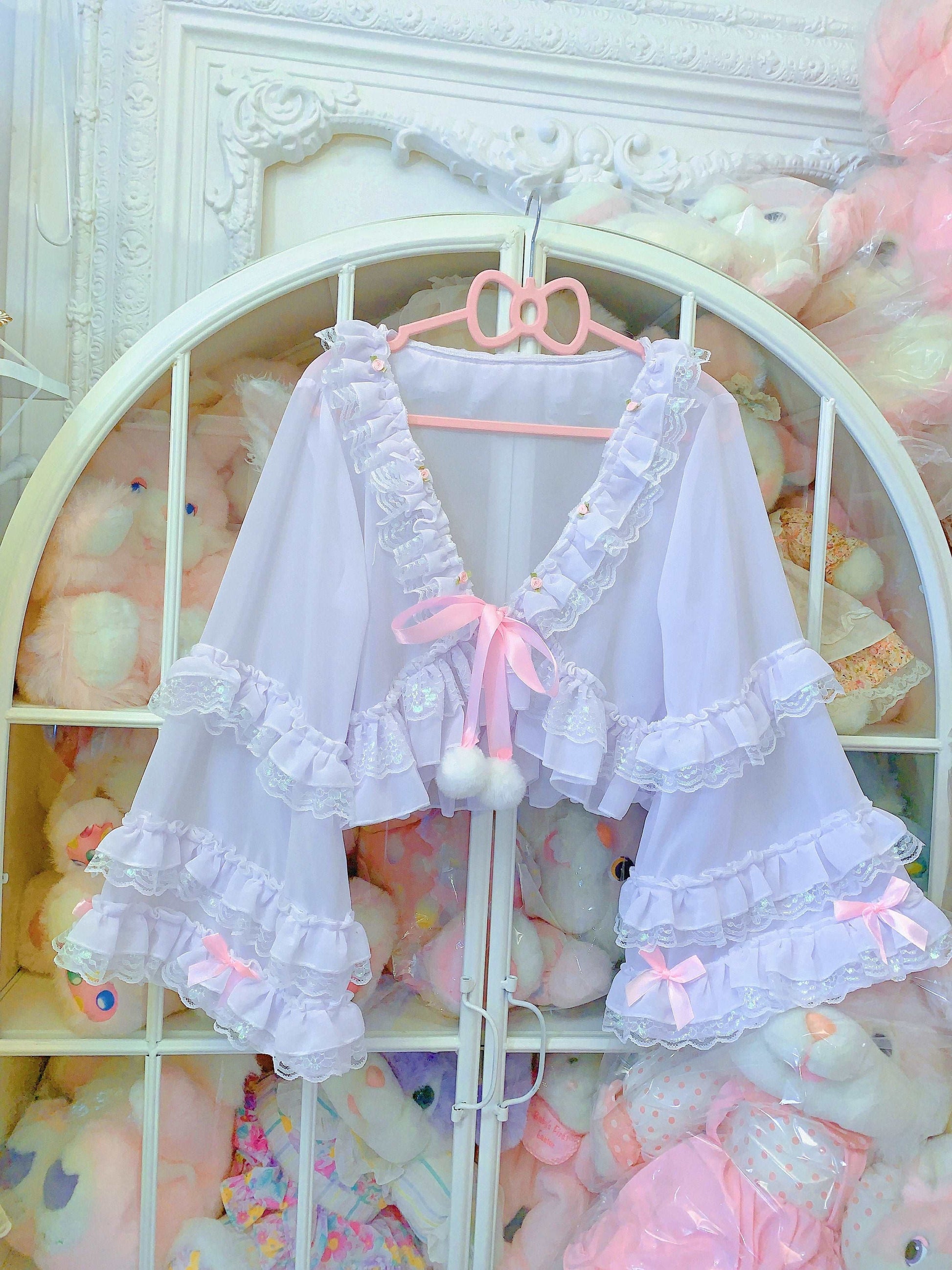 Candy Fairy Sheer See Through White Rose Ruffled Cardigan