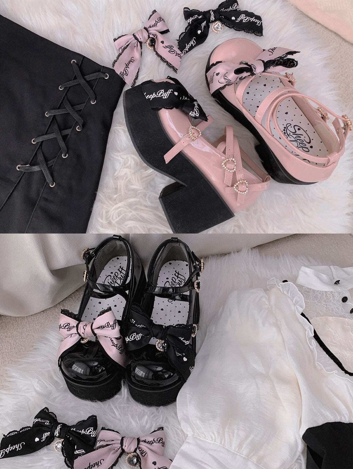 Black Pink EGL Sweet Thick High Heels Platform Shoes