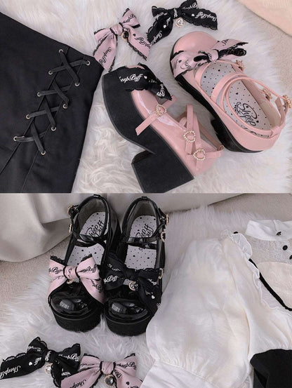 Black Pink EGL Sweet Thick High Heels Platform Shoes