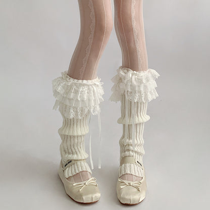 Night Classroom Lace Knit White Leg Warmers