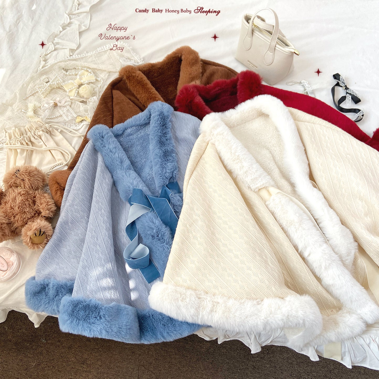 Dormir Doll Snow Brown Red Blue Cream Fur Cape