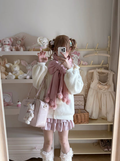 Luyu Soft White Pink Blue Knit Sweater & Skirt & Scarf Three Piece Set