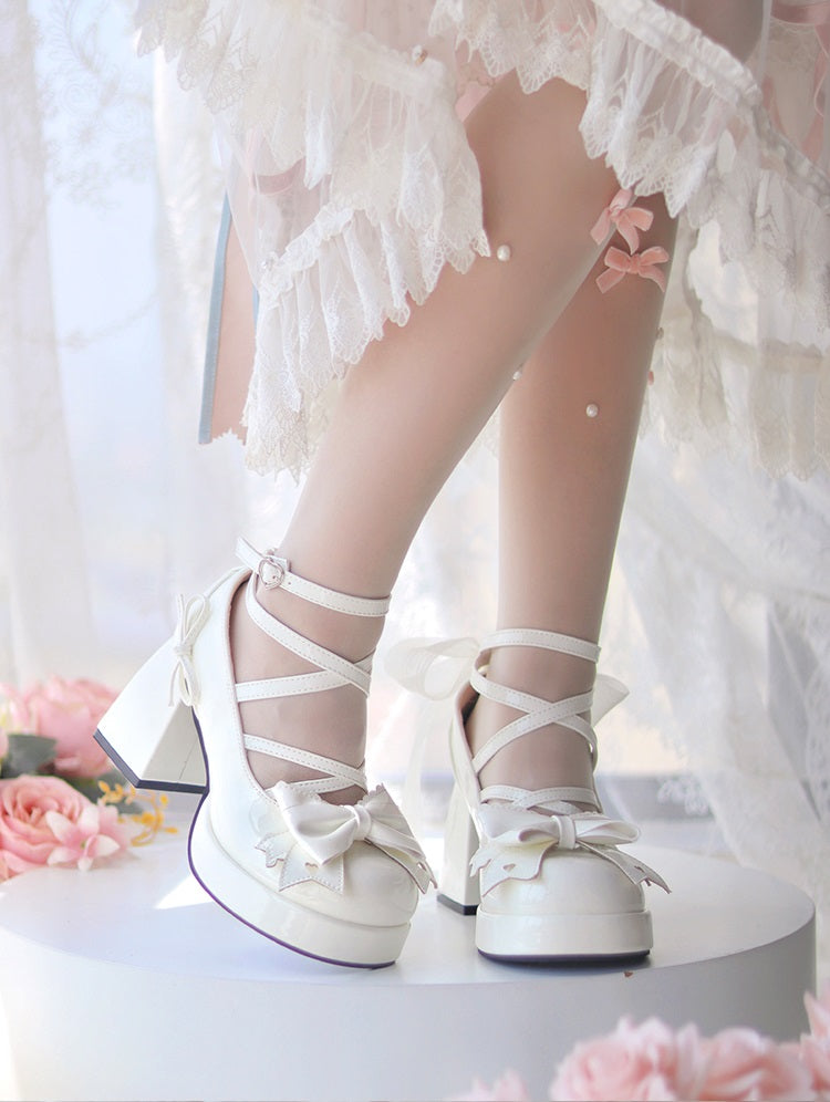 Love Song Confession Lolita Black White Pink Blue Bow High Heels Shoes