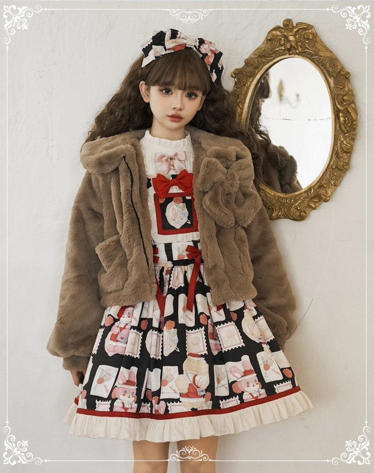 Lolita Yomi Doll Plush White Black Brown Winter Jacket Coat