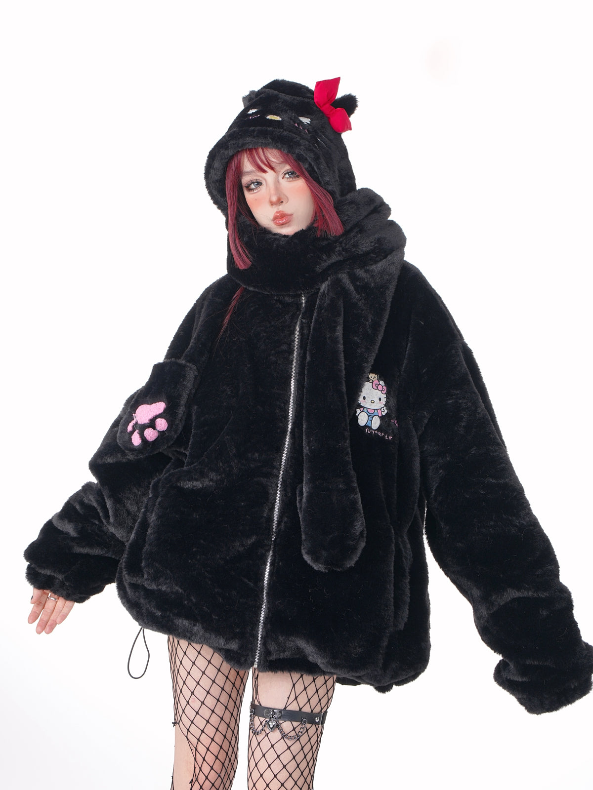 Young Eyes Kitty Cartoon Fall Winter Detachable Hat Plush Jacket