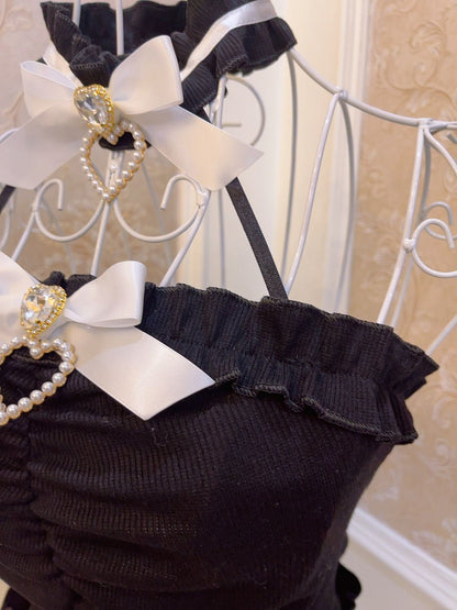 Sweetheart Princess Black & White Brooch Bow Bandeau Top