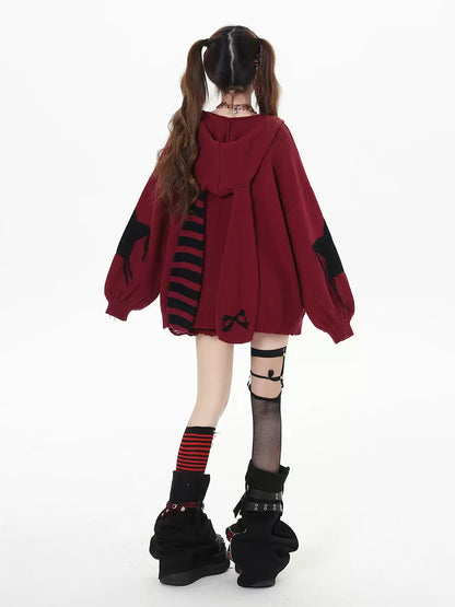 Crazy Girl Yabi Star Red Black Rabbit Ears Jacket Hoodie