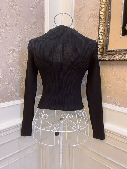 Sweetheart Princess Elegant Bow Black & White Long Sleeve Halter Neck Knit Sweater Top