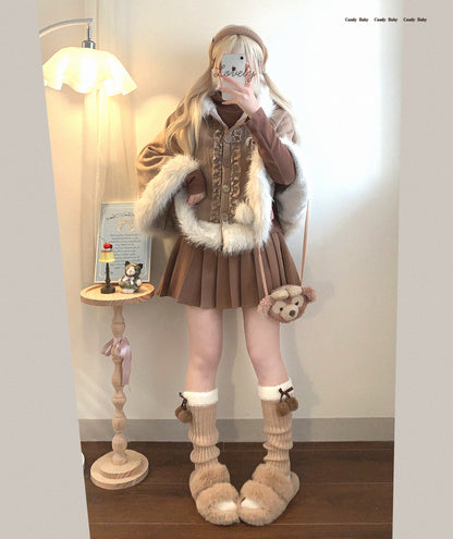 Dormir Doll Sweet Tea Brown Gray White Beige Fur Cape